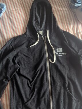 Cycle Brewing St Pete Black Zip Hoodie with White Logo Ice Cream Logo On Back